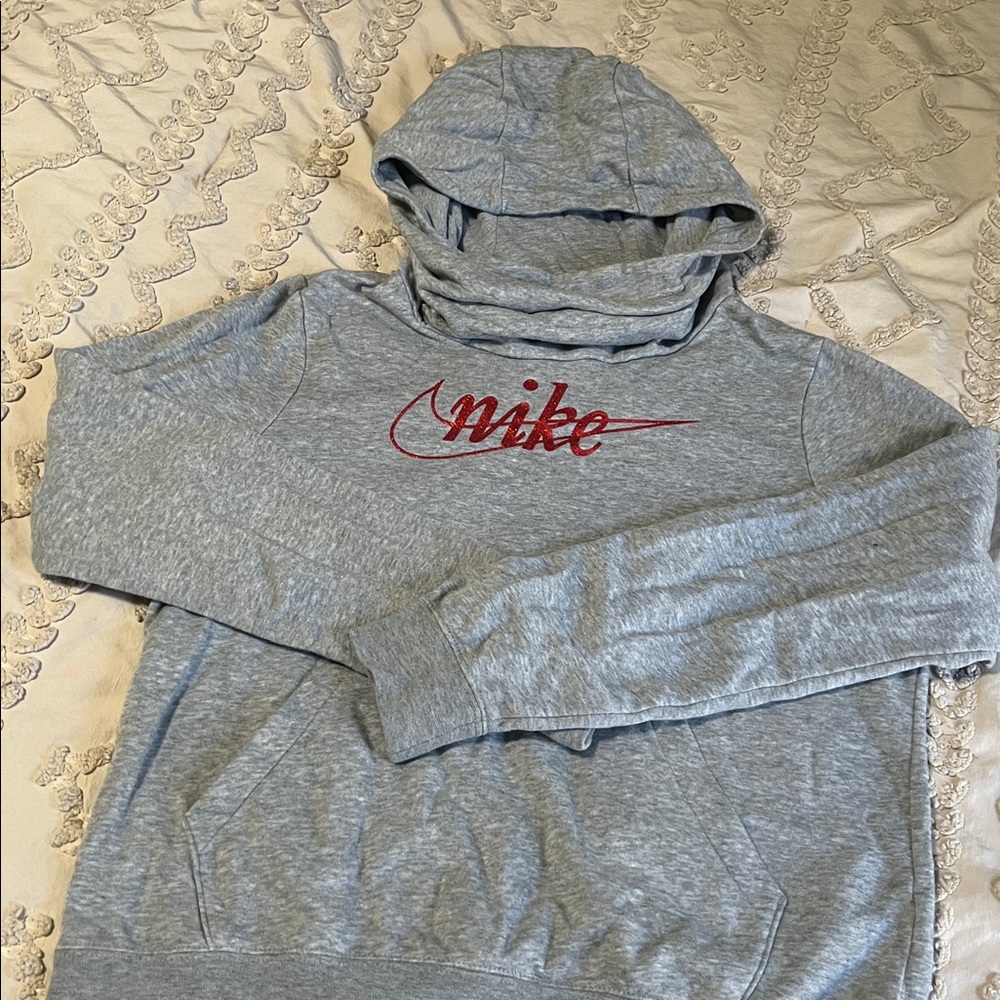 Nike Heather Gray Hoodie with Red Swoosh